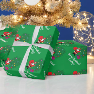 African American Santa Claus Christmas Tree Green Wrapping Paper
