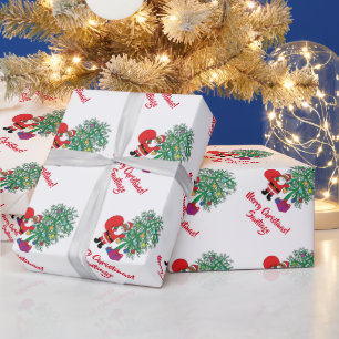 African American Santa Claus Christmas Tree White Wrapping Paper