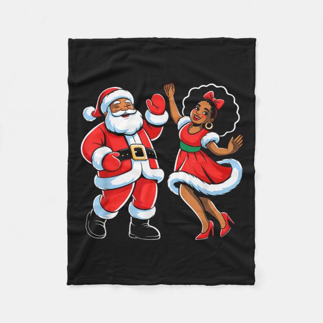 African American Santa Claus Dancing Funny Christm Fleece Blanket (Front)