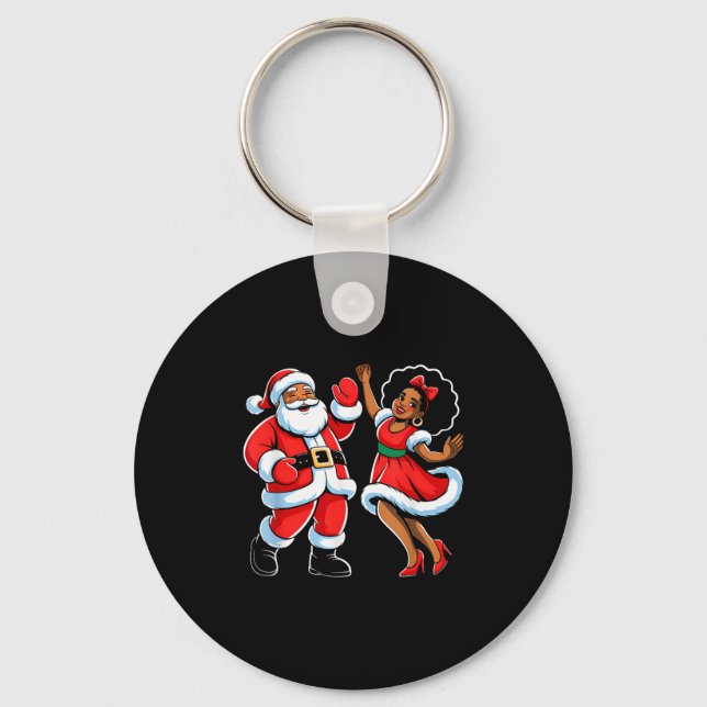 African American Santa Claus Dancing Funny Christm Key Ring (Front)