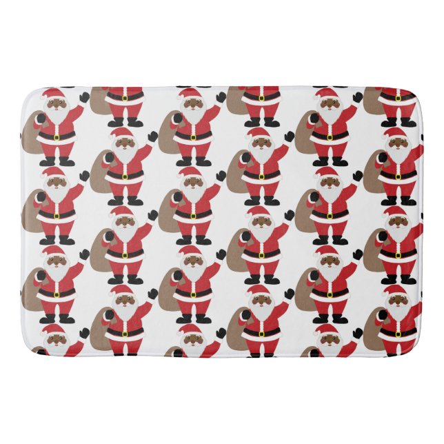African American Santa Claus Holiday Bath Mat  (Front)