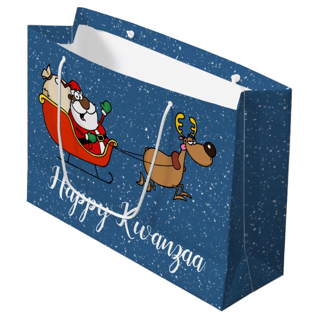 African American Santa Claus Kwanzaa Celebration Large Gift Bag (Front Angled)