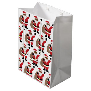African American Santa Claus Merry Christmas  Medi Medium Gift Bag