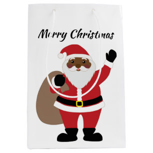 African American Santa Claus Merry Christmas  Medium Gift Bag