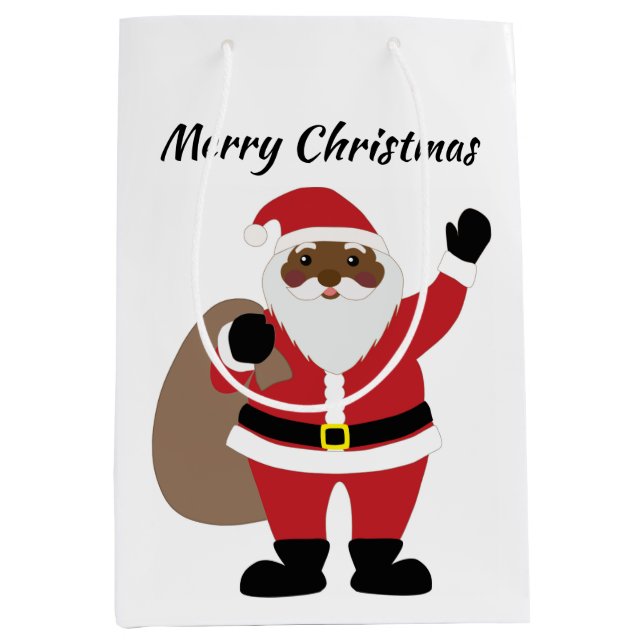 African American Santa Claus Merry Christmas  Medium Gift Bag (Front)