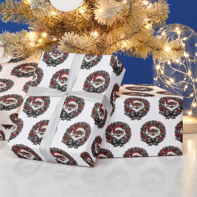 African American Santa Claus Red, Black & White Wrapping Paper (Holidays)