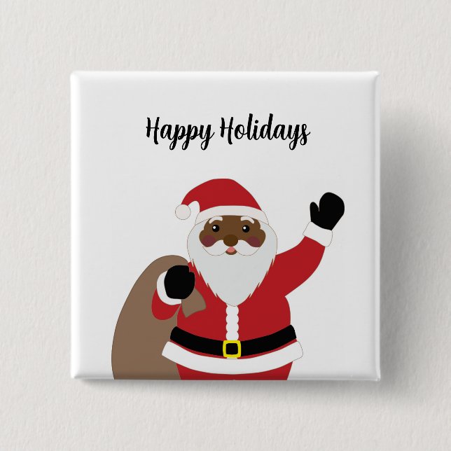  African American Santa Claus Square Button  (Front)