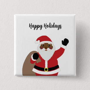  African American Santa Claus Square Button 