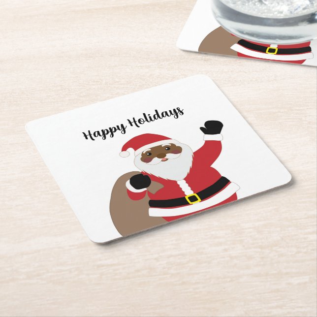  African American Santa Claus Square Paper Coaster (Angled)