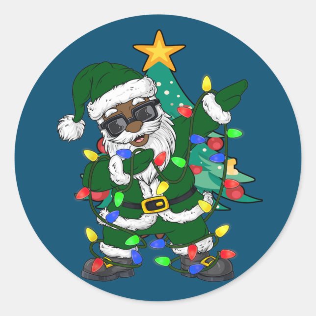 African American Santa claus Ugly Christmas Pajama Classic Round Sticker (Front)