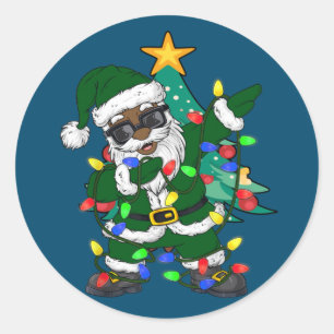 African American Santa claus Ugly Christmas Pajama Classic Round Sticker