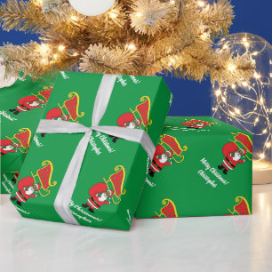 African American Santa Claus Xmas Sleigh Green Wrapping Paper