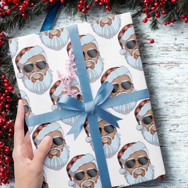 African American Santa Face Christmas Gift Wrapping Paper (Creator Uploaded)
