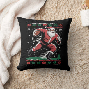  African American Santa Football Ugly Christmas Cushion