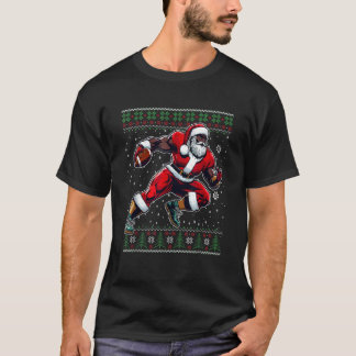 African American Santa Football Ugly Christmas Swe T-Shirt
