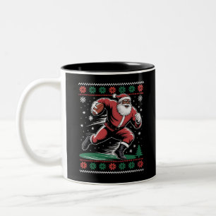  African American Santa Football Ugly Christmas Two-Tone Coffee Mug