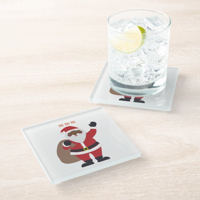 African American Santa  Glass Coaster (Angled)