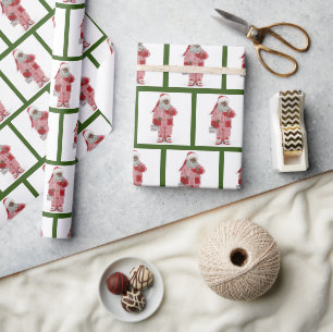 African American Santa in PJ's Christmas Gift Wrapping Paper