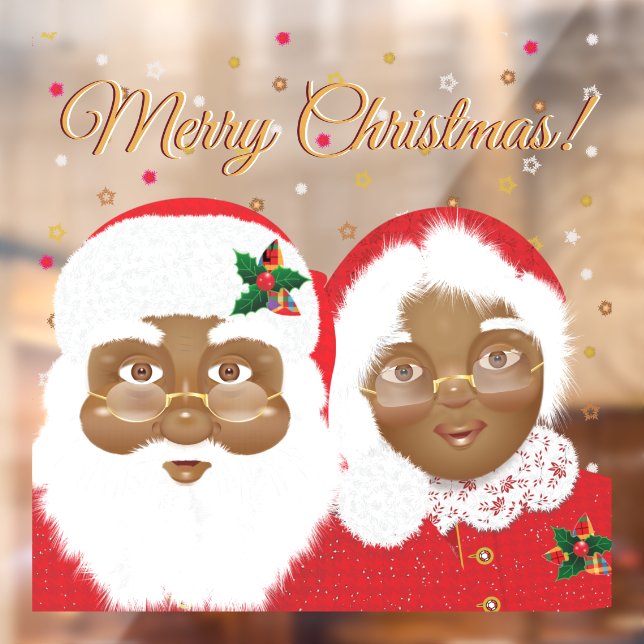 African American Santa Mrs Claus Christmas Holiday Window Cling (Sheet 2)