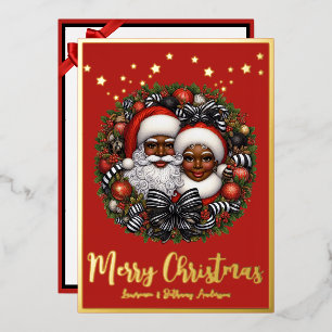 African American Santa & Mrs. Claus Foil Holiday Card