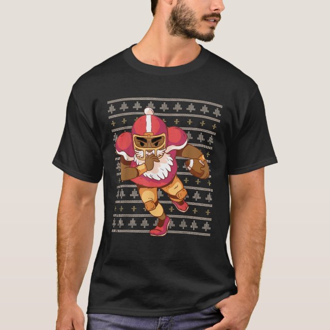 African American Santa playing football Black Chri T-Shirt (Front)