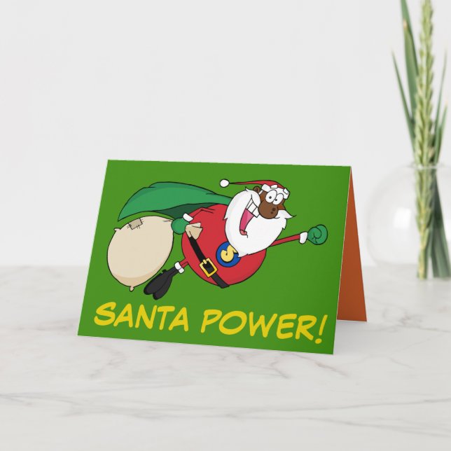 African American Santa Superhero Holiday Card (Front)