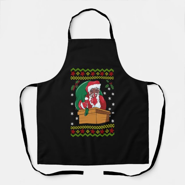 African American Santa Ugly Christmas Apron (Front)
