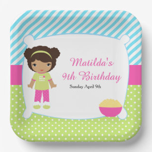 African American Sleepover Slumber Party Birthday Paper Plate