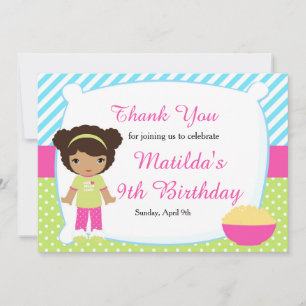 African American Sleepover Slumber Party Birthday Thank You Card