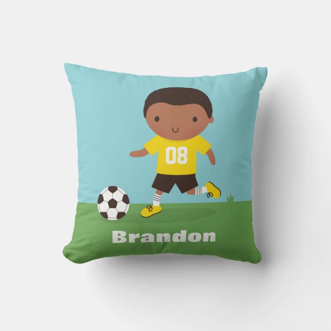 African American Soccer Boys Room Decor Pillow (Front)