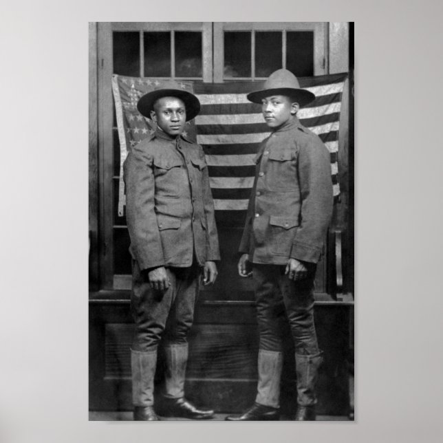 African American Soldiers With American Flag Poster (Front)