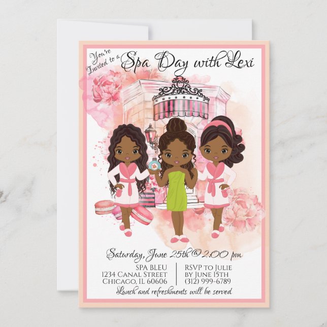 African American Spa Party Invitation (Front)