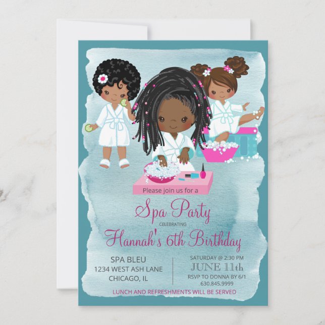 African American Spa Party Invitation  (Front)