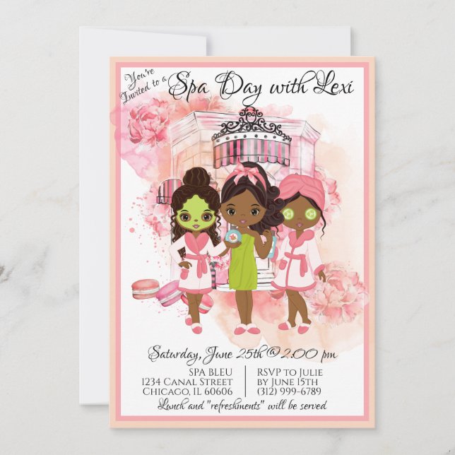 African American Spa Party Invitation (Front)
