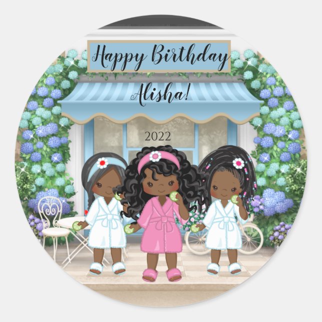 African American Spa Party Invitation Classic Round Sticker (Front)