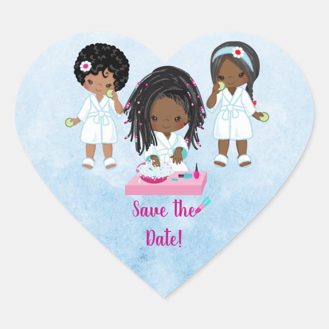 African American Spa Party Invitation Heart Sticker (Front)