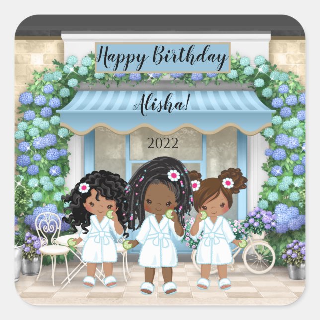 African American Spa Party Invitation Square Sticker (Front)