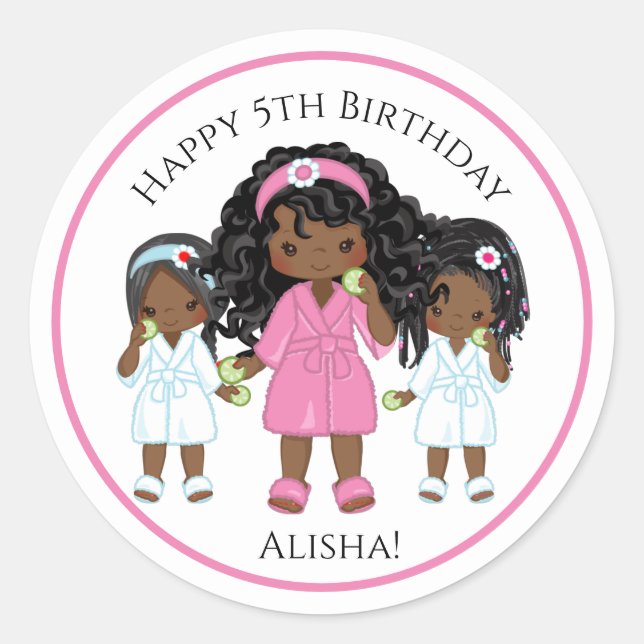 African American Spa Party Round Sticker (Front)