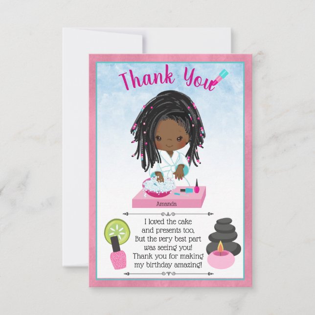 African American Spa Party Thank You Card (Front)