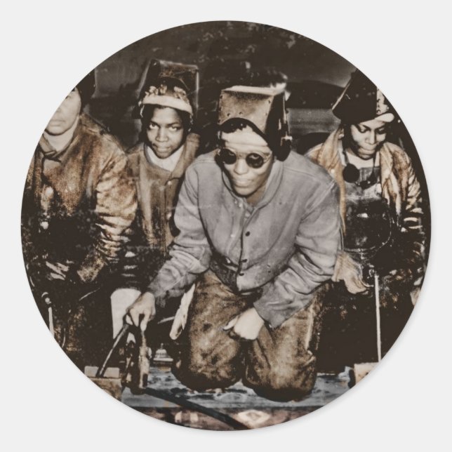 African American Steelworkers WWII Classic Round Sticker (Front)