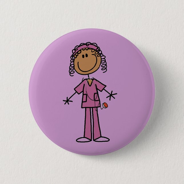 African American Stick Figure Nurse 6 Cm Round Badge (Front)