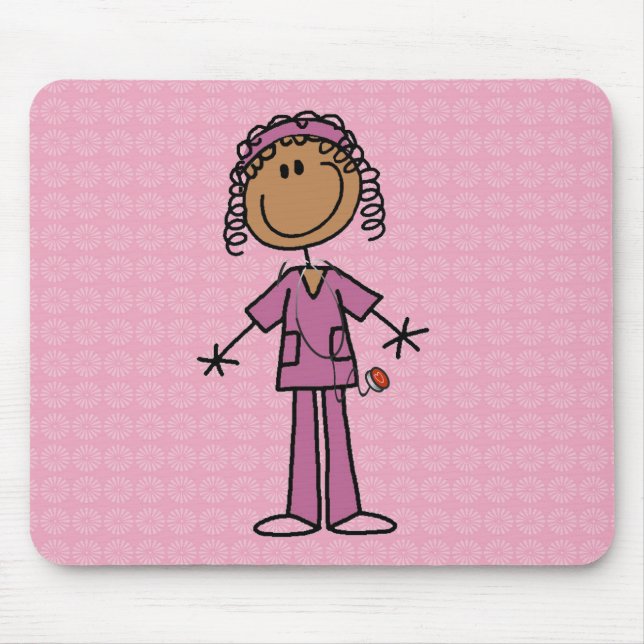 African American Stick Figure Nurse Mouse Mat (Front)