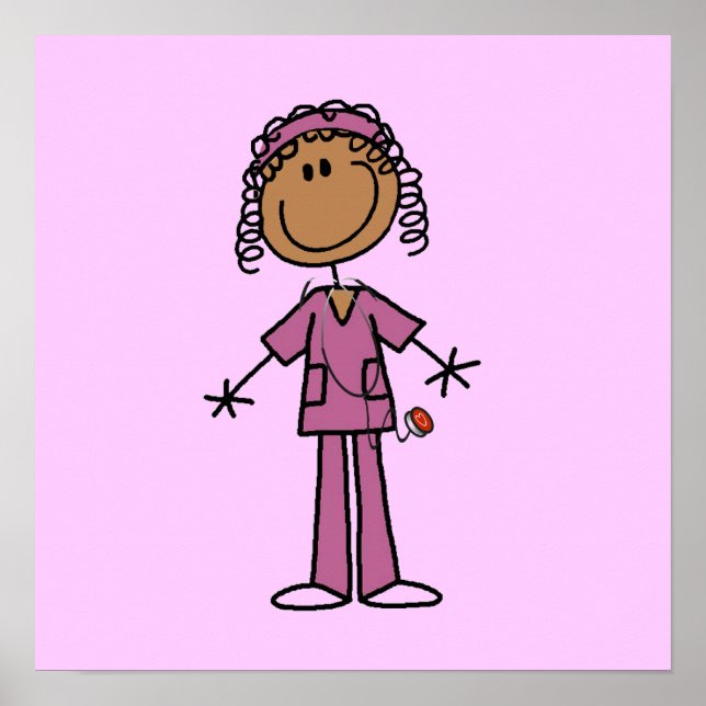 African American Stick Figure Nurse Poster (Front)