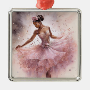 African American SugarPlum Fairy Pink Floral Tutu Metal Tree Decoration