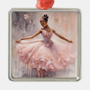African American SugarPlum Fairy Pink Flower Tutu Metal Tree Decoration