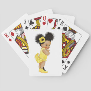 African american sunflower baby girl playing cards