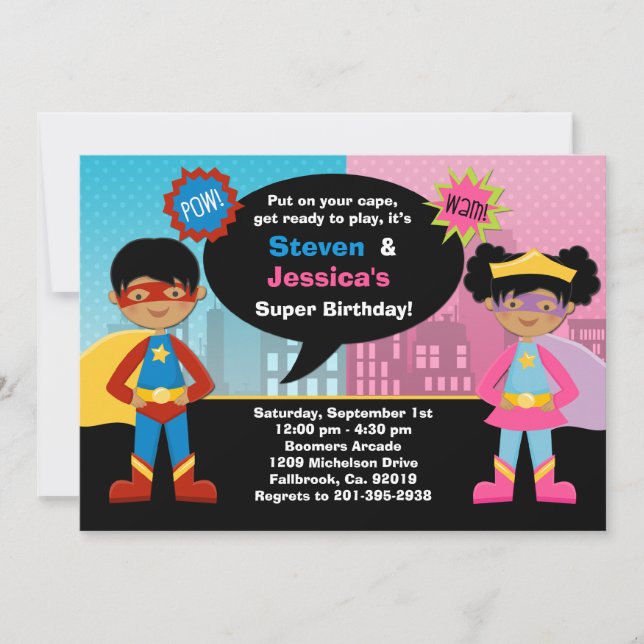African American Superhero Birthday Party Invitation (Front)