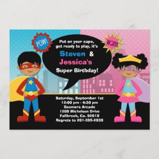 African American Superhero Birthday Party Invitation