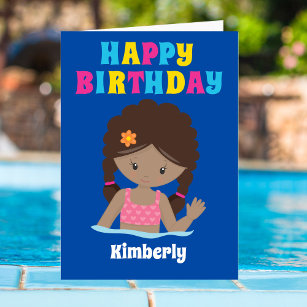 African American Swim Girl Custom Happy Birthday Card