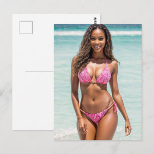 African American Swimsuit Model Smiling Postcard